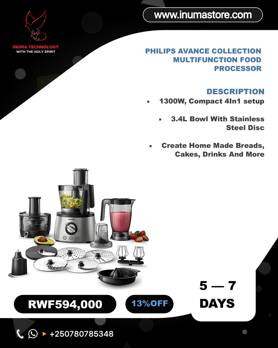 InumaTechnology's tweet image. #RwOT 
Chop, slice, shred, knead, whip, and blend.

Meet Philips 7000 Series Food Processor.  

This  Food Processor is a versatile solution for your kitchen needs.

You can order this from Amazon.com at inumastore.com. Delivery is within 5-7 days.