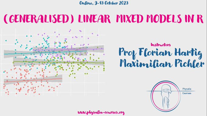 Physacourses's tweet photo. 📢 Interested in #GLMMs in #Rstats? Enhance your expertise in complex data analysis by joining us for this course with @florianhartig and @_Max_Pichler. course is tailored for those seeking to leverage the full potential of mixed models: https://t.co/vV3VQMRmbL https://t.co/O0AVbrGsyo