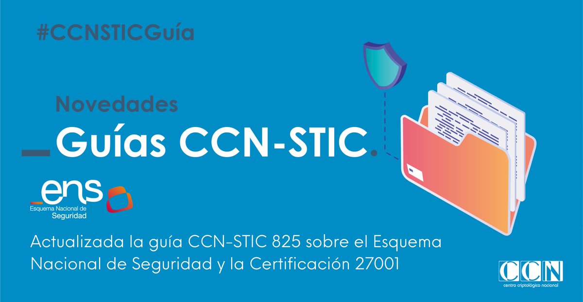 #CCNSTICGuía Actualizada la guía CCN-STIC 825 sobre el Esquema Nacional de Seguridad #ENS y la Certificación ISO 27001
📝Accede al documento🔗ccn-cert.cni.es/series-ccn-sti…