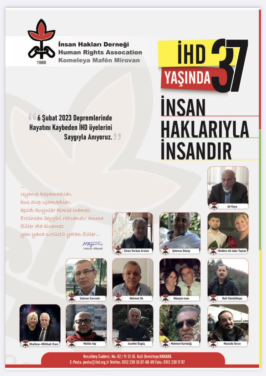 ihdgenelmerkez's tweet photo. İHD celebrates its 37th anniversary.
Our mission: #İHD carries out activies for human rights and freedoms.
We will continue to struggle against human rights violations.
#ihd37yaşında https://t.co/XCnj9fGzrQ