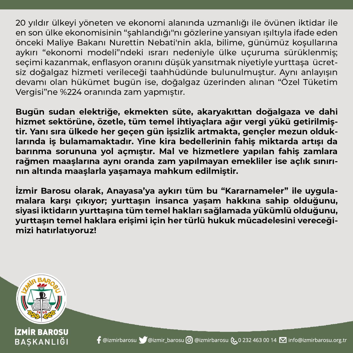 izmir_barosu's tweet photo. İnsanca Yaşam Hakkını Savunuyoruz!

https://t.co/SDtaD5PCnf https://t.co/Ge6RI57ciN
