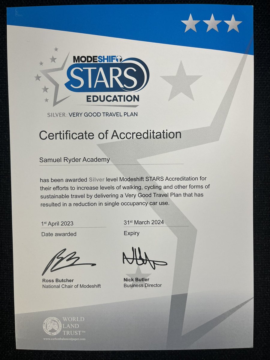 We’re very proud as a school to have achieved Silver status for our work with our school travel plan. Thanks to <a href="/TeamModeshift/">Team Modeshift</a> for recognising our efforts to travel to school more sustainably.