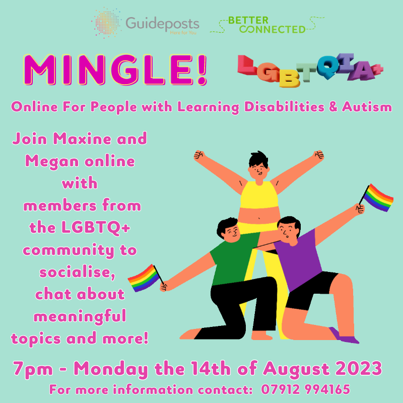 LDEngland (@learningdiseng) on Twitter photo Join Mingle LGBTQ+ online with <a href="/GuidepostsUK/">Guideposts UK</a> Better Connected social club on the 14th of August at 7pm with members from the LGBTQ+ community to chat and socialise about meaningful topics... Join Mingle LGBTQ+ online with <a href="/GuidepostsUK/">Guideposts UK</a> Better Connected social club on the 14th of August at 7pm with members from the LGBTQ+ community to chat and socialise about meaningful topics...