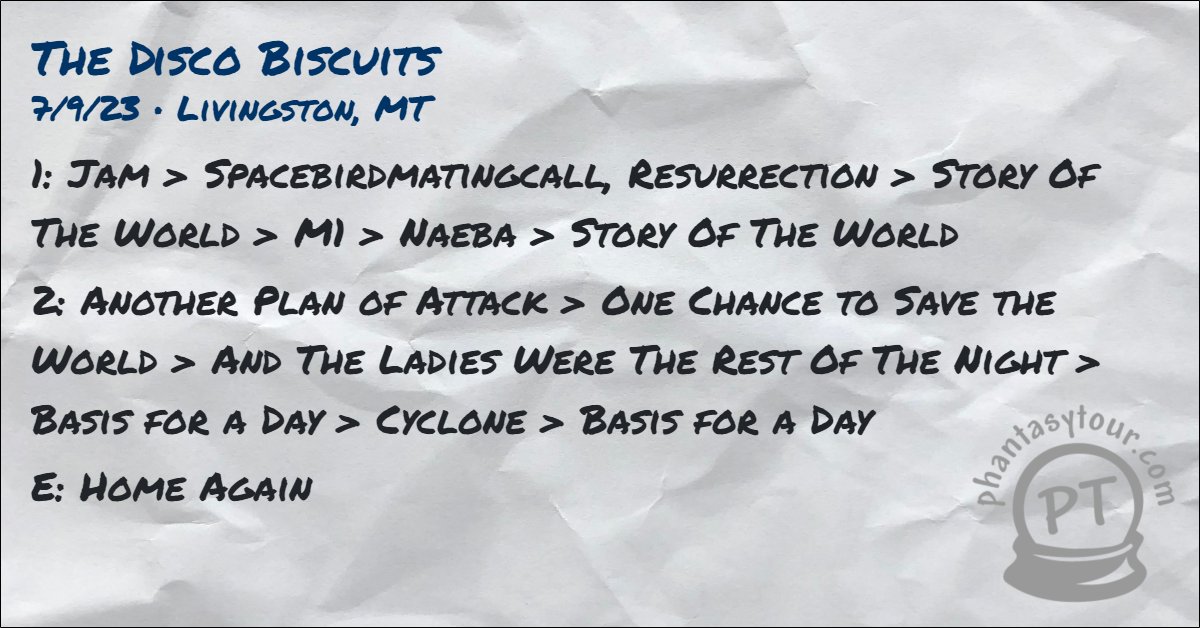 7/9/23 <a href="/disco_biscuits/">The Disco Biscuits 🌲👽🌲</a> at <a href="/pinecreeklodge/">Pine Creek Lodge</a>

More deetz: ptour.me/bisco-2023-07-…

Tour stats: ptour.me/bisco-stats-20…

#tdbsetlist #tdb #bisco #thediscobiscuits #discobiscuits #sorryifyoudont #theynastybuttheygood #ptsetlists #biscosetlists #biscostats <a href="/phantasytour/">Phantasy Tour</a>