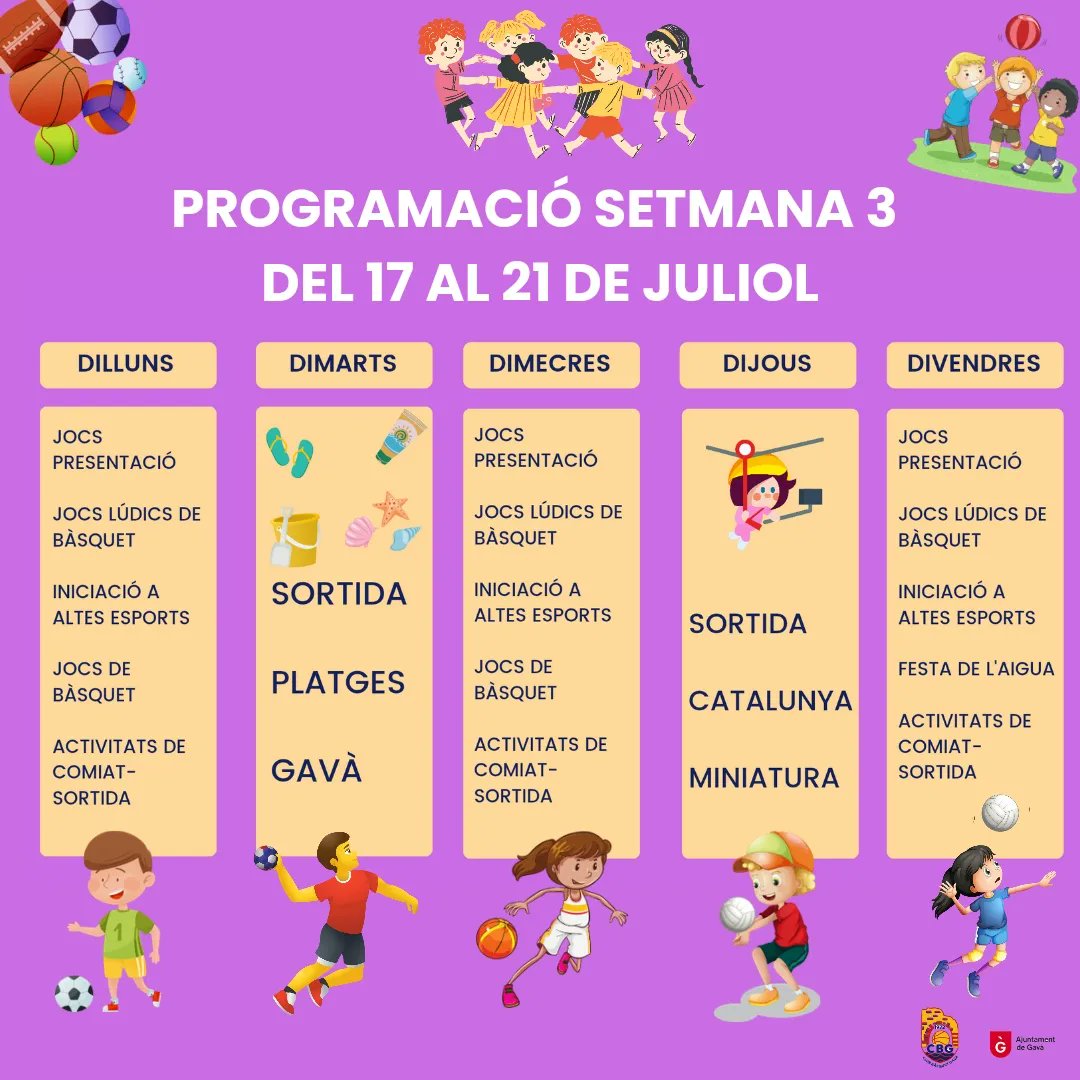⛹️‍♂️⛹️‍♀️ Comencem una nova setmana de casal.
Aquí podeu consultar les activitats d'aquesta setmana.

#cbg #unclubdiferent @happysummer2023