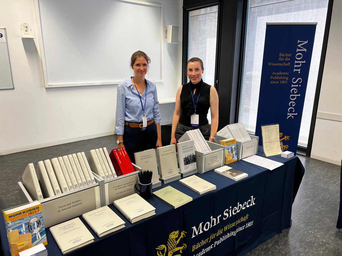 mohrsiebeck's tweet photo. Starting today, our editorial colleagues Elena Müller and Betina Burkhart are at the 12th EAJS Congress in Frankfurt, presenting our newest publications in the field of Jewish studies. The book exhibition is in room SH 0.109, on the right side when you enter the building. #EAJS https://t.co/SdGx4Nlgv2