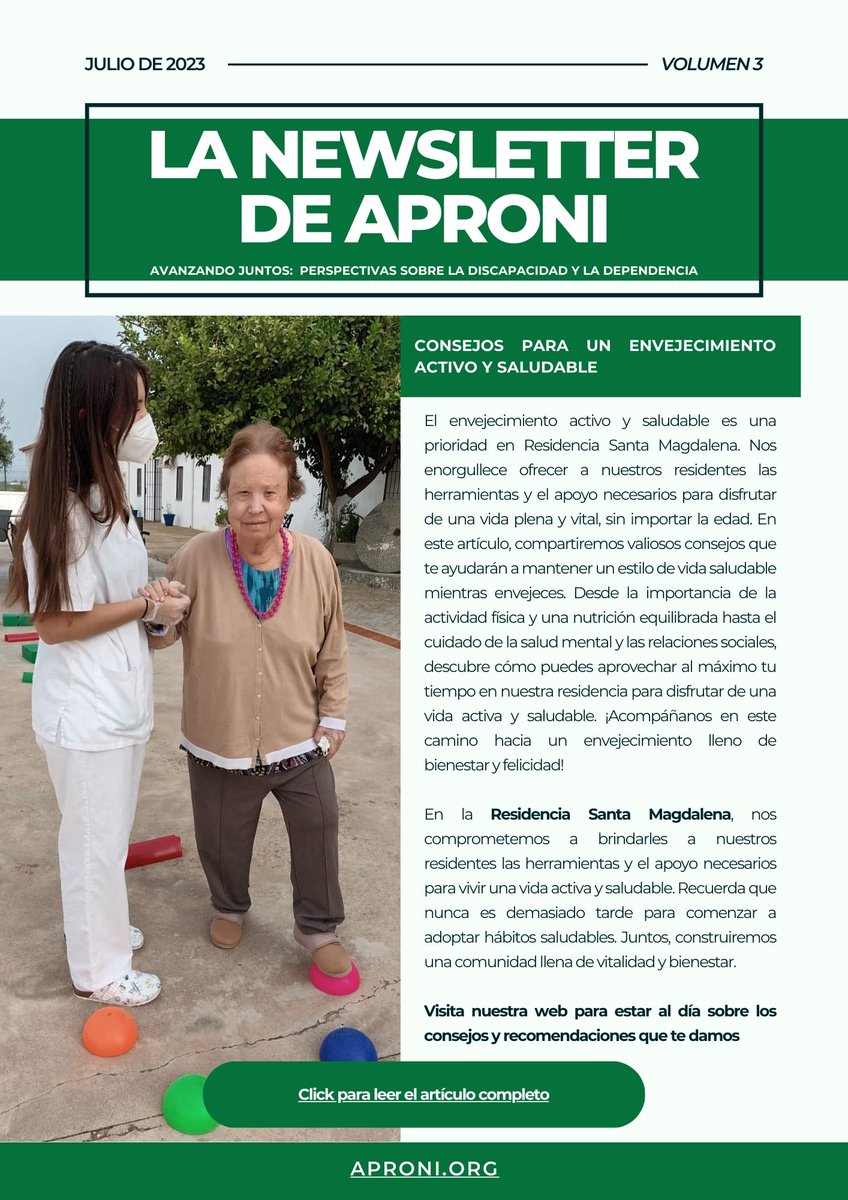 📢 Queremos compartir con todos ustedes el tercer número de nuestra 𝐍𝐞𝐰𝐬𝐥𝐞𝐭𝐭𝐞𝐫 "𝐀𝐕𝐀𝐍𝐙𝐀𝐍𝐃𝐎 𝐉𝐔𝐍𝐓𝐎𝐒" dedicada a la atención a las personas con discapacidad y/o en situación de dependencia!. Esperamos que les resulte interesante 🤩.➡️ aproni.org/newsletter-vol…
