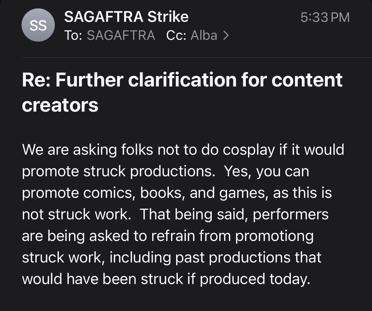 @mai_komagata @geekmystic This is the statement made by the union in response to these specific questions. It applies to union members and any non-union content creators who may wish to join the union in the future (which should be all of us since there is a push to expand SAG to include content creators)