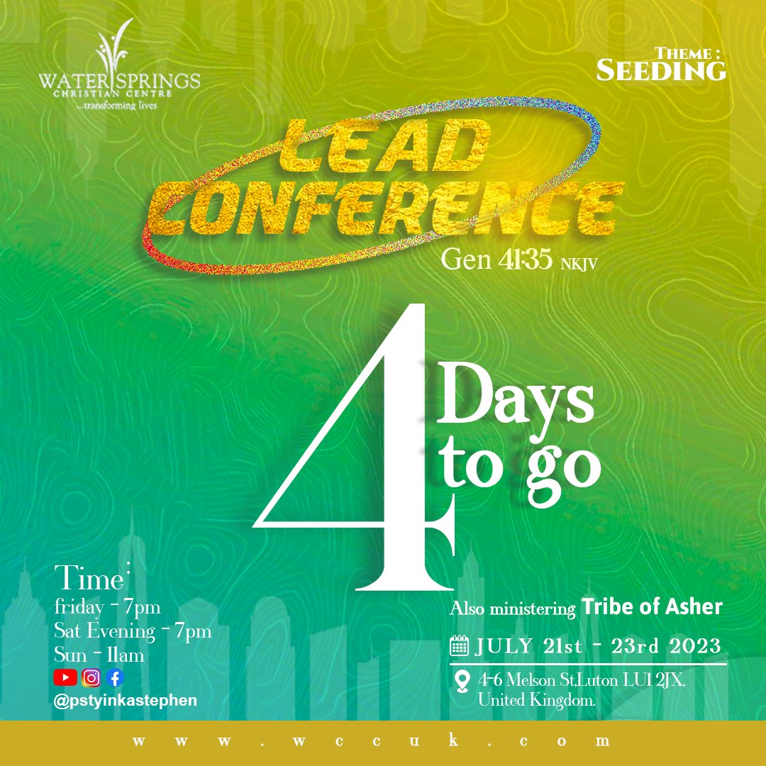 StephenOlayi's tweet image. 4 days to go!!!!
Join us at the Lead Conference! 🌱✨💒

🌟 Calling all visionaries, changemakers, and dreamers! Get ready for a life-altering conference experience at the Lead Conference. 
#leadconference #TransformationalJourney #SowingSeeds #UnleashYourPotential #luton #wccuk