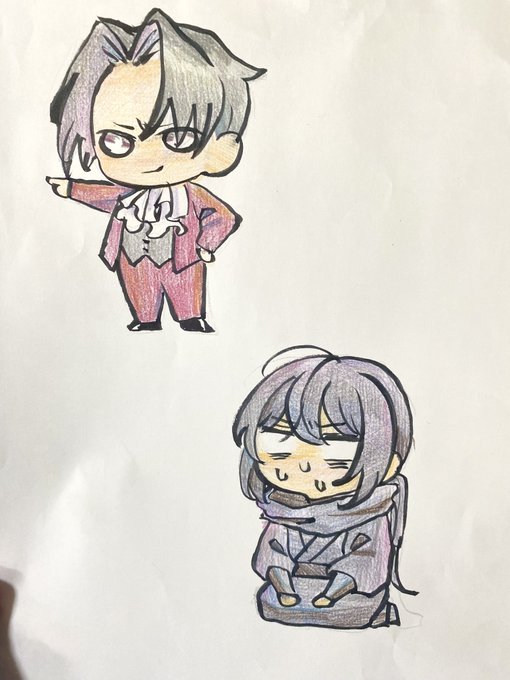 これは「一緒にお絵描きしよ」って娘に言われたから横で描いてたエッジワースくんといんゆーさん。