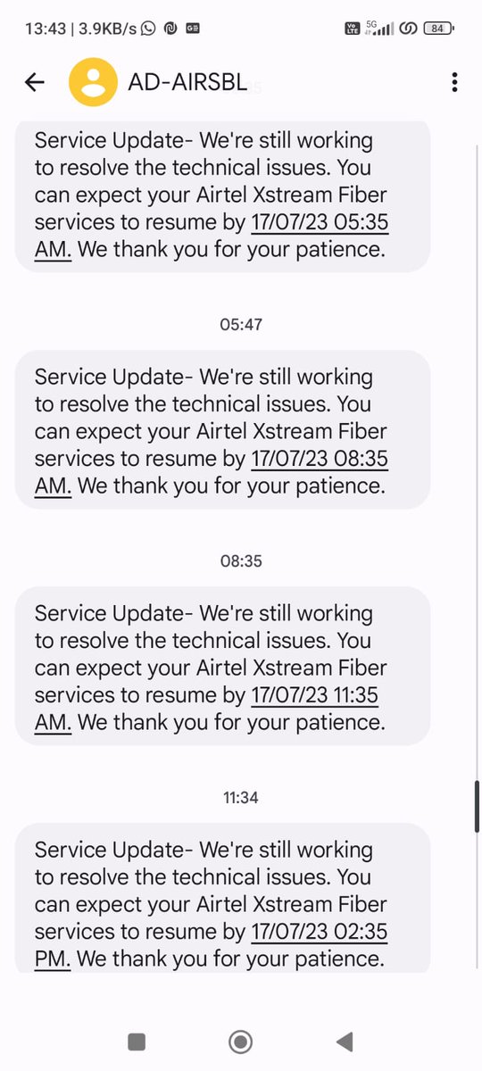 Somya1509's tweet photo. @airtelindia

Wifi is not working since yesterday almost 24 hours now. What kind of fault it is that u cannot resolve in 24 hours. Really frustrating. 
My Location: Mirzapur, Uttar Pradesh-231001.
@airtelindia @Airtel_Presence https://t.co/LVasBJwMJQ