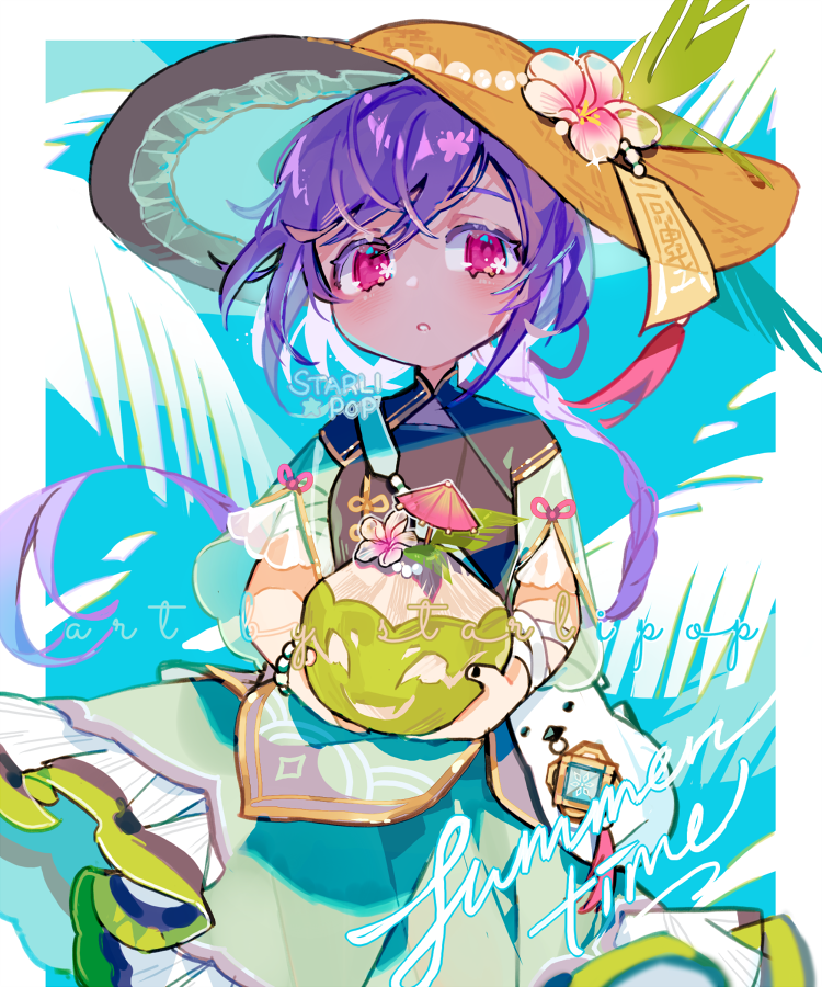 qiqi (genshin impact) coconut 1girl hat purple hair solo vision (genshin impact) braid  illustration images