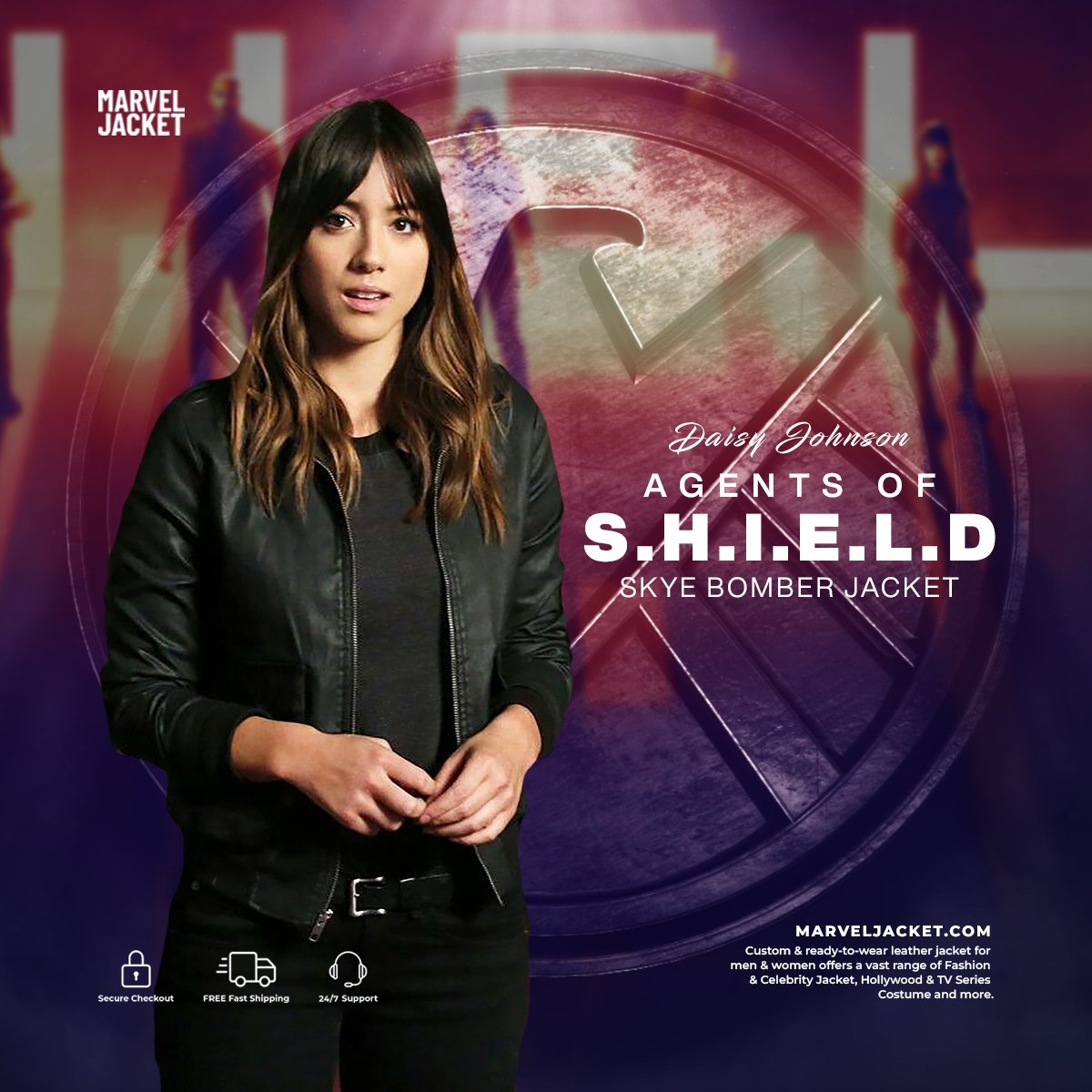marveljacketusa's tweet photo. Unleash your inner SHIELD agent with Daisy Johnson's skye bomber jacket.

#jacket #bomber #skye #johnson #daisy #agent #shield #black #leather #chloe #bennet #newarrivals #halloween #comiccon #netflix #movie #tvshow #tvseries #marveljackets #marveljacketusa #marveljacketofficial https://t.co/UHja29qQbr