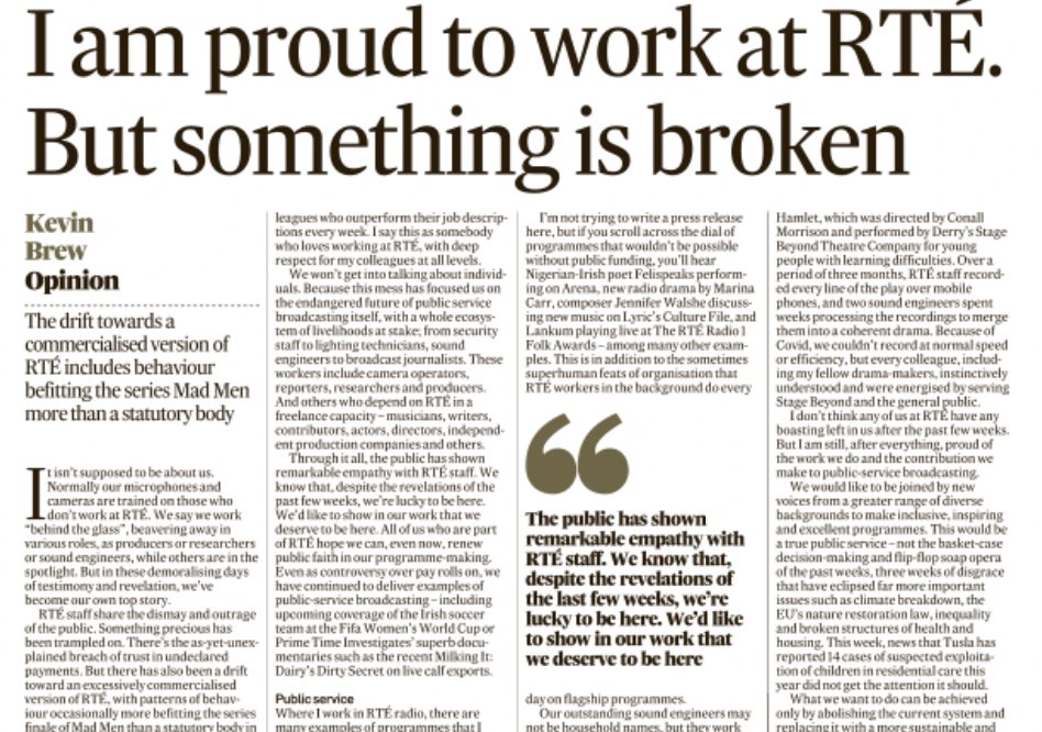 SIPTU (@siptu) on Twitter photo ✍🏻 Op-Ed | #ourSIPTU rep Kevin Brew for RTÉ radio drama writing in today’s <a href="/IrishTimes/">The Irish Times</a>
“What we want to do can be achieved only by abolishing the current system and replacing it with a more sustainable and equitable funding model.”
More here: 👉 irishtimes.com/opinion/2023/0… ✍🏻 Op-Ed | #ourSIPTU rep Kevin Brew for RTÉ radio drama writing in today’s <a href="/IrishTimes/">The Irish Times</a>
“What we want to do can be achieved only by abolishing the current system and replacing it with a more sustainable and equitable funding model.”
More here: 👉 irishtimes.com/opinion/2023/0…
