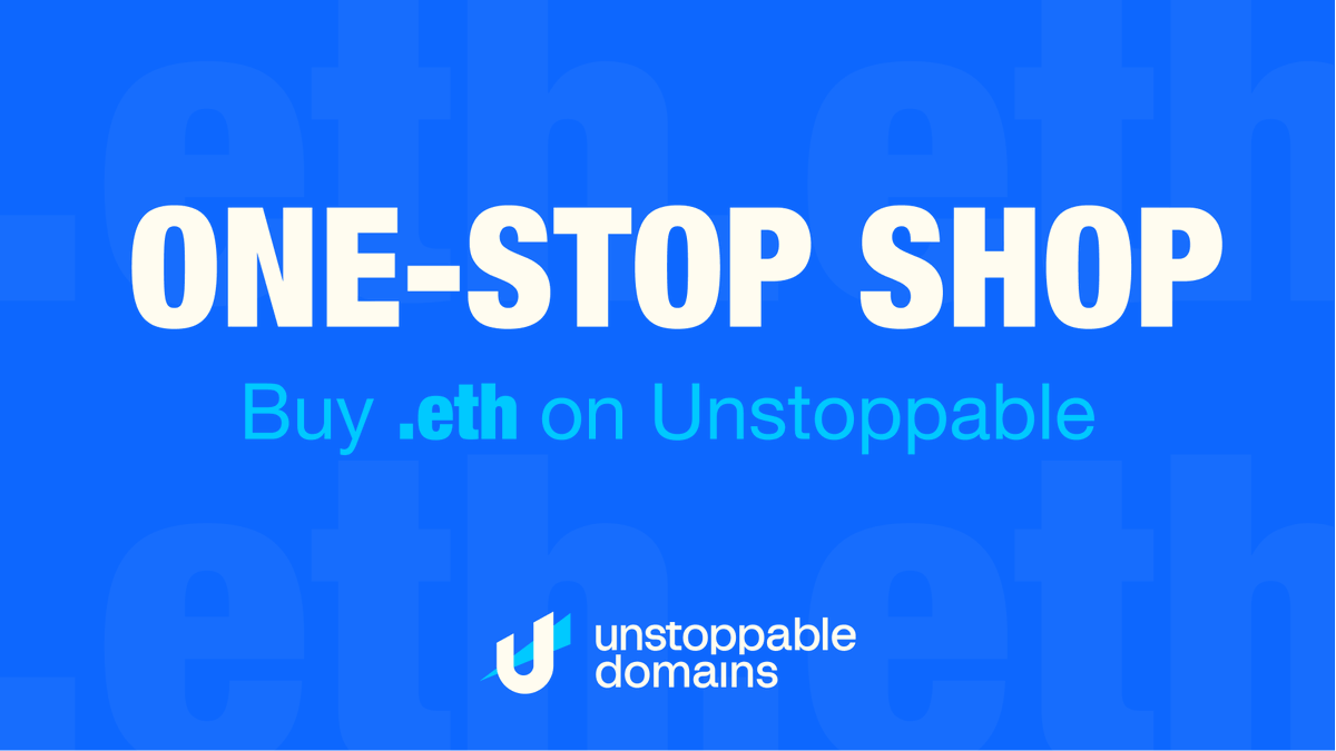 .eth is coming to Unstoppable. 🔥

Unstoppable is now your one-stop shop for Web3 domains. Buy and manage your .eth, .nft, or .x domains all in one place. 🌐

Better yet? We’re introducing new functionality that makes buying .eth domains easier and more seamless.

👇🧵
