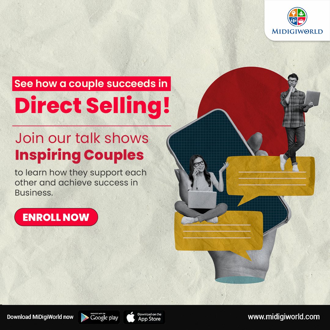 Join 'Inspiring Couples' discussion programs to observe Direct Selling couples prosper. Discover how they collaborate for business success.
Enroll now and be inspired by the strength of entrepreneurial love!
midigiworld.com
#MDW #business #entrepreneur #MidigiWorld
