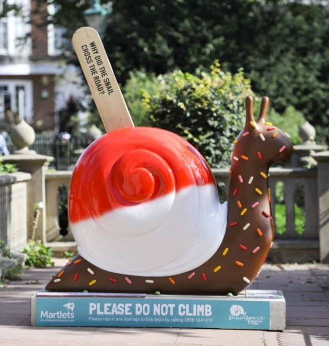 ConchArtefacts's tweet photo. Artefact: Snailspace
Artist: Martlets Hospice in coop with Wild in Art
Location: Brighton, UK
Year: 2018
Description: Collection of 50 giant snails and 60 junior snails hidden around Brighton throughout 15.09-18.11 2018 to encourage exploration.

Source: https://t.co/CuI0qbpHdT https://t.co/LSuN73x8bB