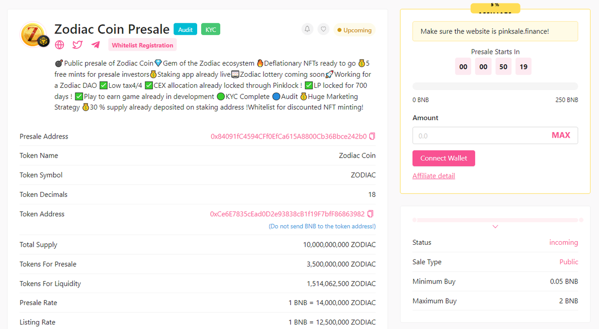 🔒 New Audit completed for @ZODIAC_NFTs_ 

🐦Twitter: x.com/ZODIAC_NFTs_
📱Telegram: t.me/ZodiacCoinNFT
🌐Website: zodiacnfts.net

Link to Presale: pinksale.finance/launchpad/0x84…