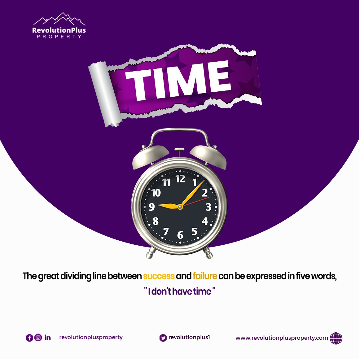 Revolutionplus1's tweet image. We all have an equal amount of time, but what we do with it matters.⏳📍

Successful people never say they don't have time for the most important things of life.⏰

This week, make sure you create time for the most important things of life💜

#MondayMotivation #RevolutionPlus