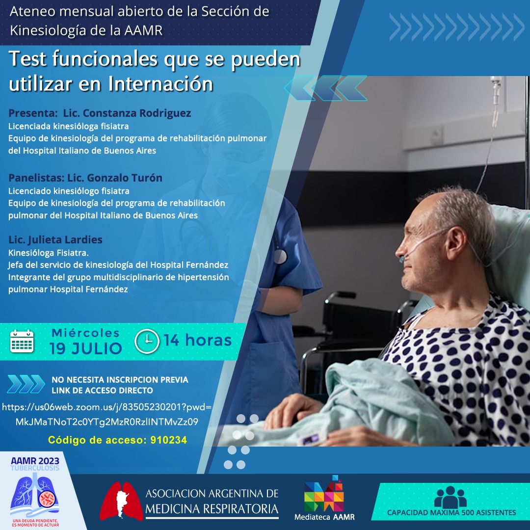 dsalvil's tweet photo. Este miércoles es nuestro ateneo abierto y grauito de la @aamrkinesio 
"Test funcionales que se pueden utilizar en internación" https://t.co/FXhlp5qYp7