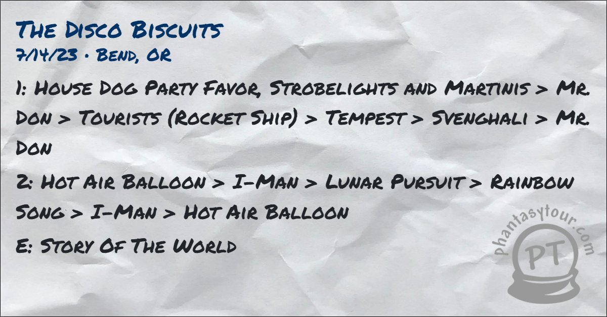 7/14/23 <a href="/disco_biscuits/">The Disco Biscuits 🌲👽🌲</a> at Midtown Ballroom

More deetz: ptour.me/bisco-2023-07-…

Tour stats: ptour.me/bisco-stats-20…

#tdbsetlist #tdb #bisco #thediscobiscuits #discobiscuits #sorryifyoudont #theynastybuttheygood #ptsetlists #biscosetlists #biscostats <a href="/phantasytour/">Phantasy Tour</a>