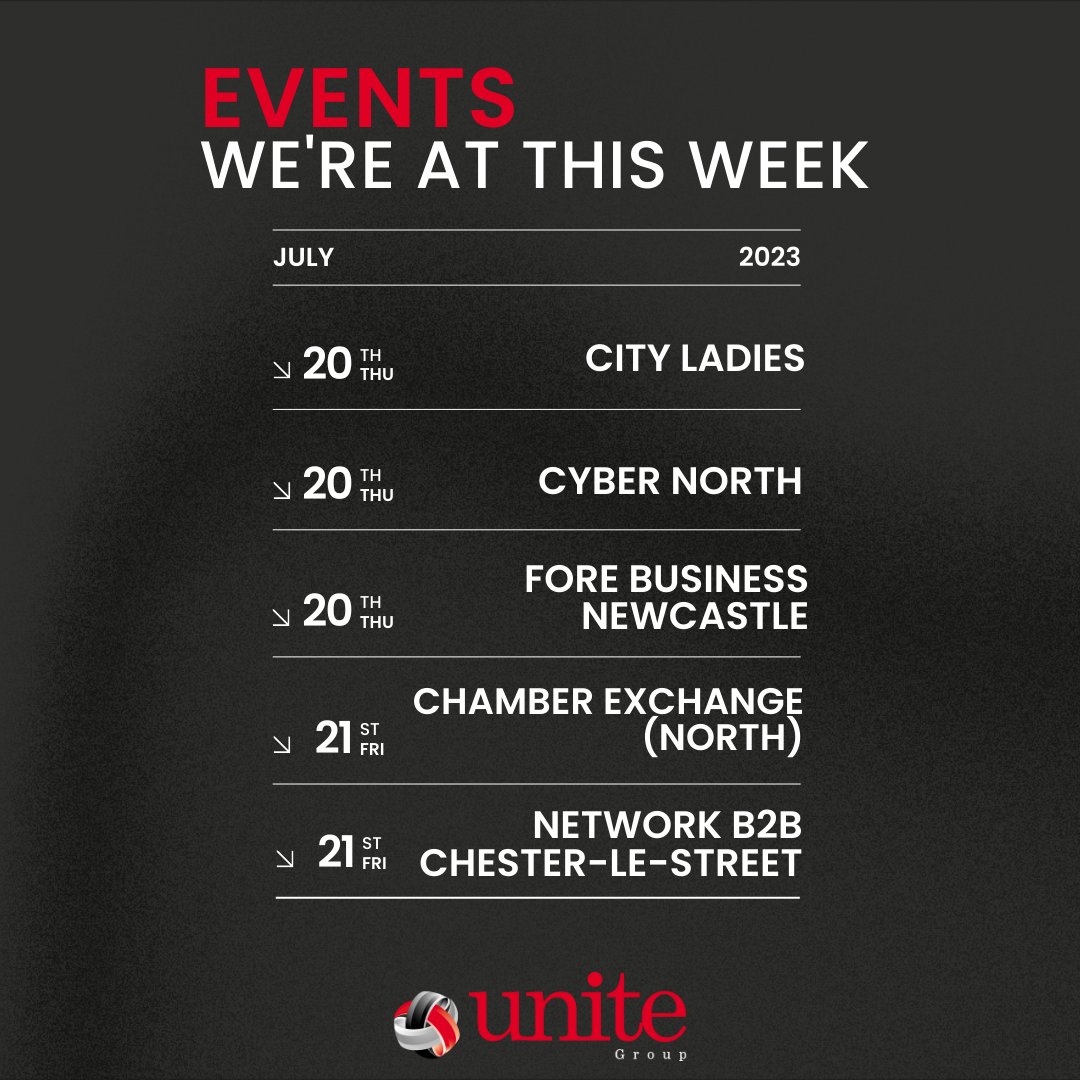 unitegroupltd's tweet image. We&apos;ve got another busy week ahead!

Catch up with our team at any of the events listed below.

Drop us a message if you&apos;d like to arrange a chat.

#TheUniteGroup #BecauseTechnologyMatters