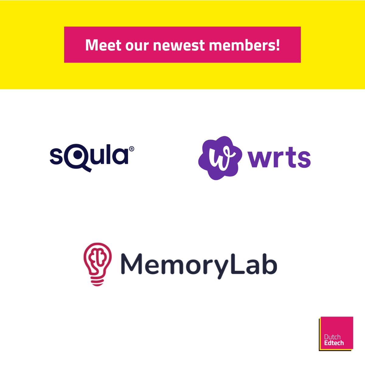 🎉 Say hello to our newest members of the community and their founders and CEO: Sergé Bueters, <a href="/TijntjeL/">Tijntje Louwers</a>, @Hofstede and <a href="/Jeroenmunk/">Jeroen Munk</a> from <a href="/SqulaNL/">Squla Nederland</a> and WRTS, @Hedderik van Rijn and Hilco <a href="/Boerlage/">Hilco Boerlage</a> from <a href="/MemoryLabHQ/">MemoryLab</a>.

Let’s support and learn from each other!

#newmembers #edtech