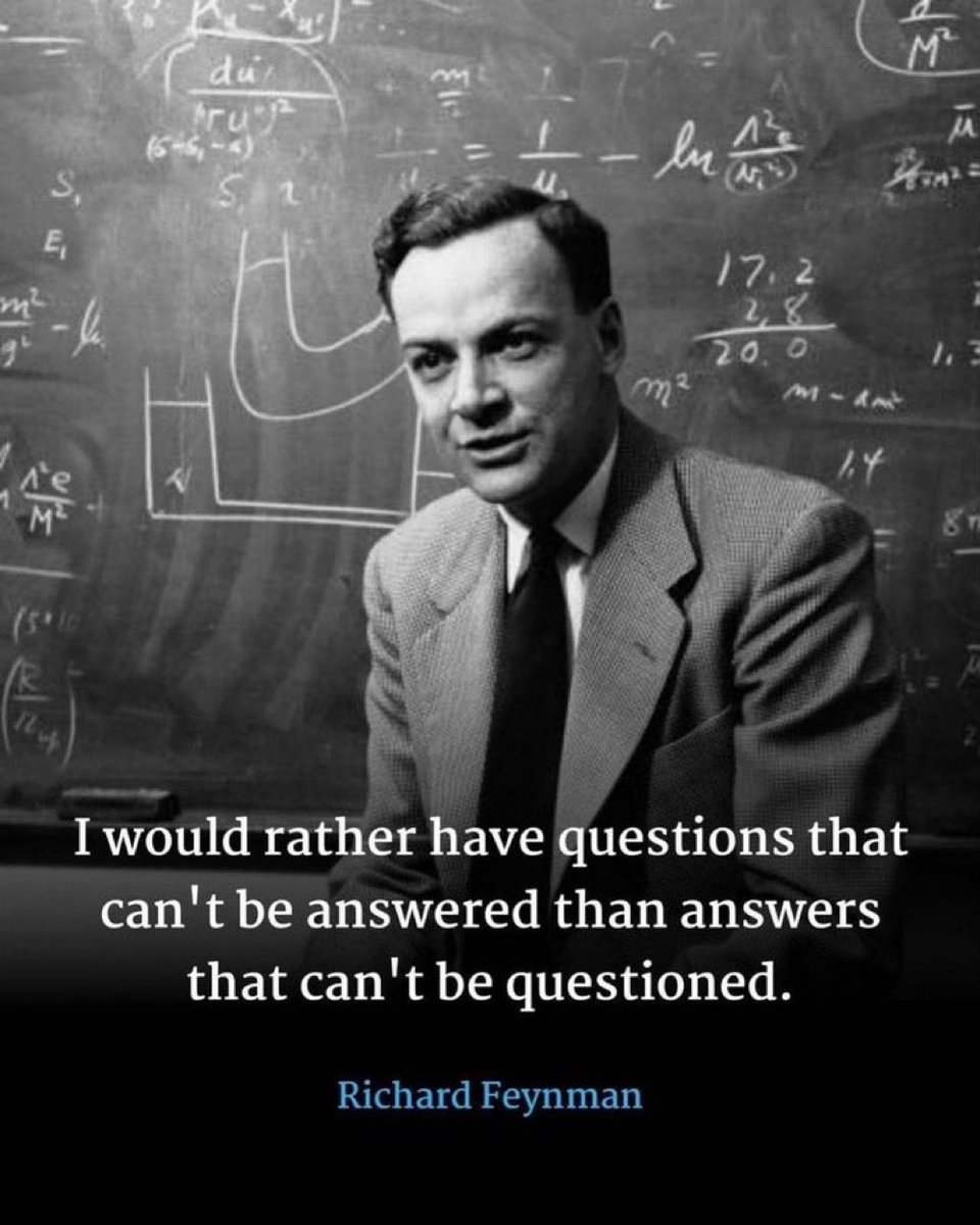 eevriviades's tweet photo. “I would rather have questions that can’t be answered than answers that can’t be questioned.” 

Richard Feynman 
American theoretical physicist 

#RichardFeynman #Feynman  #QuantumMechanics #US #USA #QuantumElectrodynamics #physics #superfluidity #helium https://t.co/e6i47rJKwl