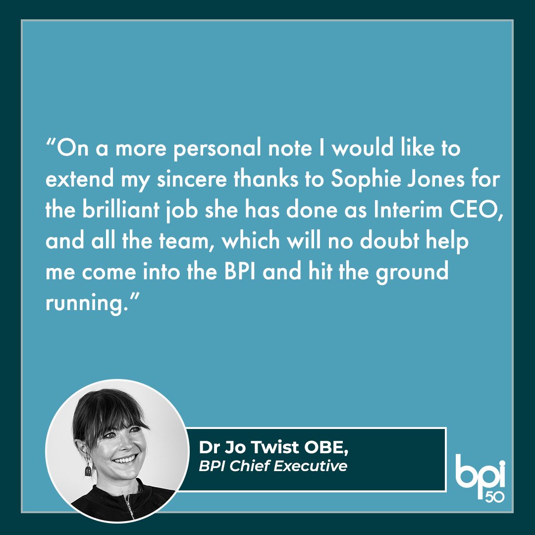 We are delighted to share that our new Chief Executive, Dr Jo Twist OBE, officially starts in the role today.

Sophie Jones, who has been Interim CEO, will now focus on her role as BPI Chief Strategy Officer.

bit.ly/3pZkIpE