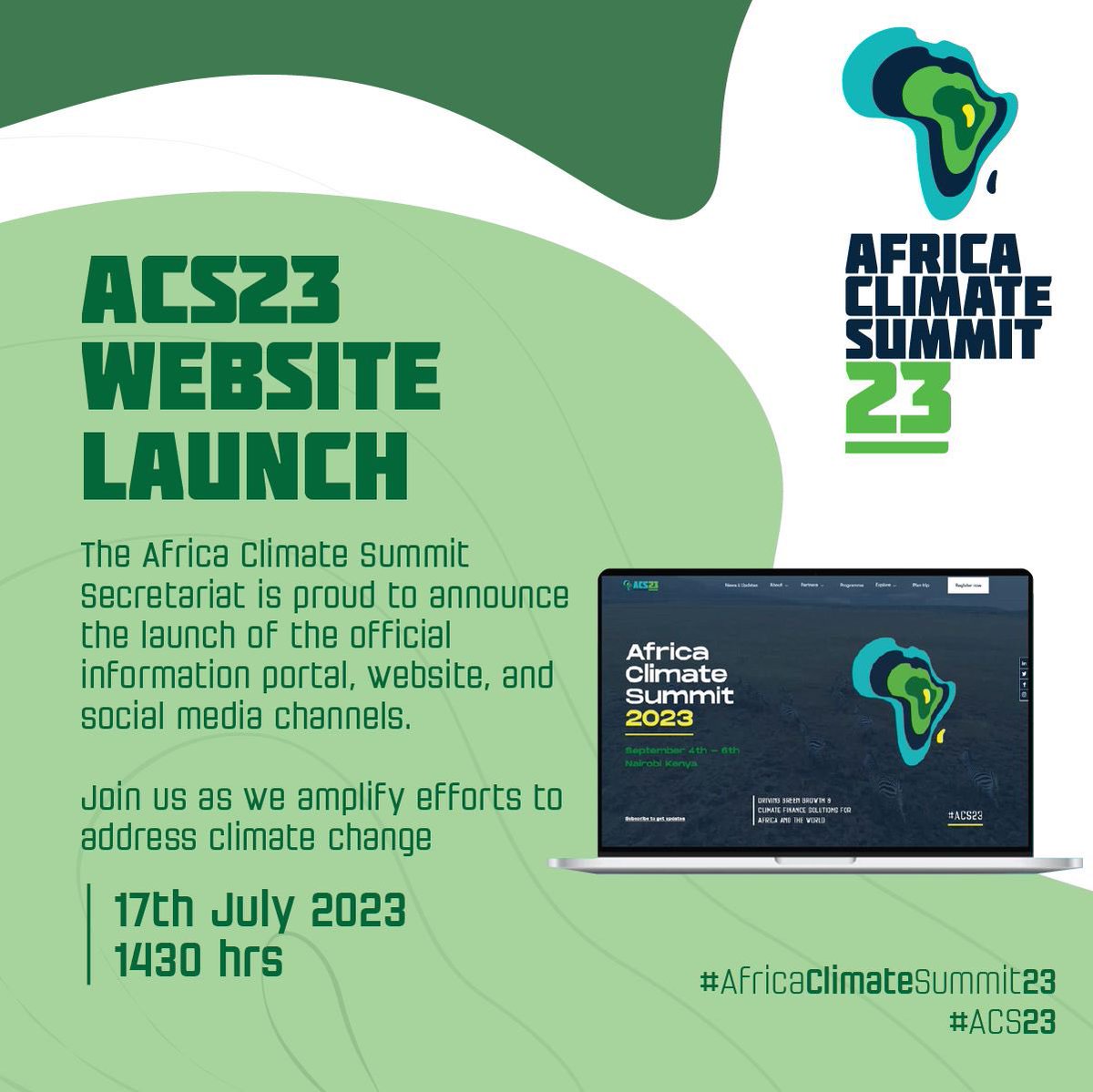 geraldbitok's tweet photo. The journey towards Africa Climate Summit in September begins today. This is a proactive engagement towards safeguarding Africa's destiny. 

Join us today as we launch the official website and digital handles.
#AfricaClimateSummit23 
#ACS23 https://t.co/1j2wuCt7EI
