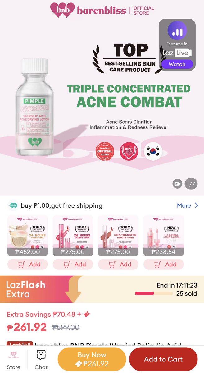 Barebliss pimple warrior 261pesos nalang😉
s.lazada.com.ph/s.SEpNm?cc