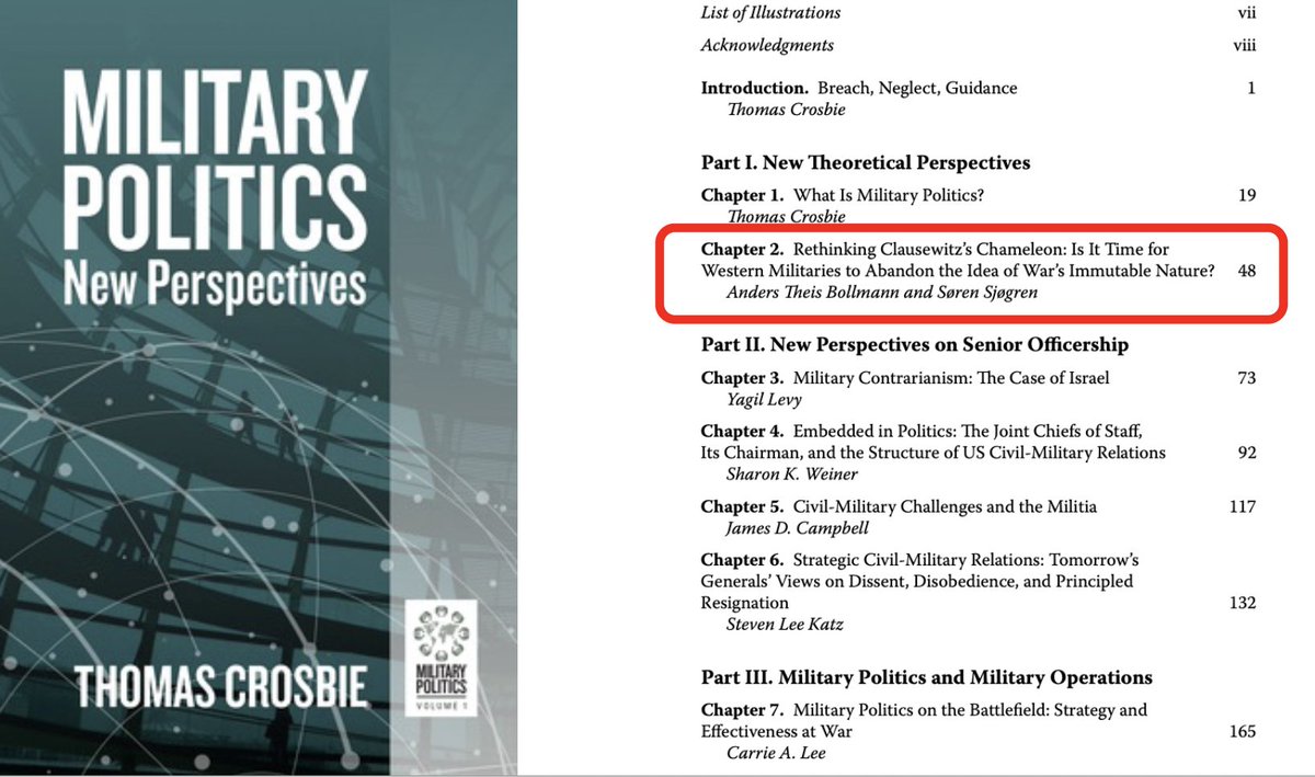 Søren Sjøgren (@sorensjogren) on Twitter photo Is the idea of war's enduring nature and changing character still helpful today?
<a href="/AndersBollmann/">Anders Theis Bollmann</a> and I have a chapter on Clausewitz's Chameleon in <a href="/crosbie_soc/">Tom Crosbie</a>'s Military Politics.
And no, we are not convinced that it is still helpful, nor that it was what Clausewitz meant. Is the idea of war's enduring nature and changing character still helpful today?
<a href="/AndersBollmann/">Anders Theis Bollmann</a> and I have a chapter on Clausewitz's Chameleon in <a href="/crosbie_soc/">Tom Crosbie</a>'s Military Politics.
And no, we are not convinced that it is still helpful, nor that it was what Clausewitz meant.