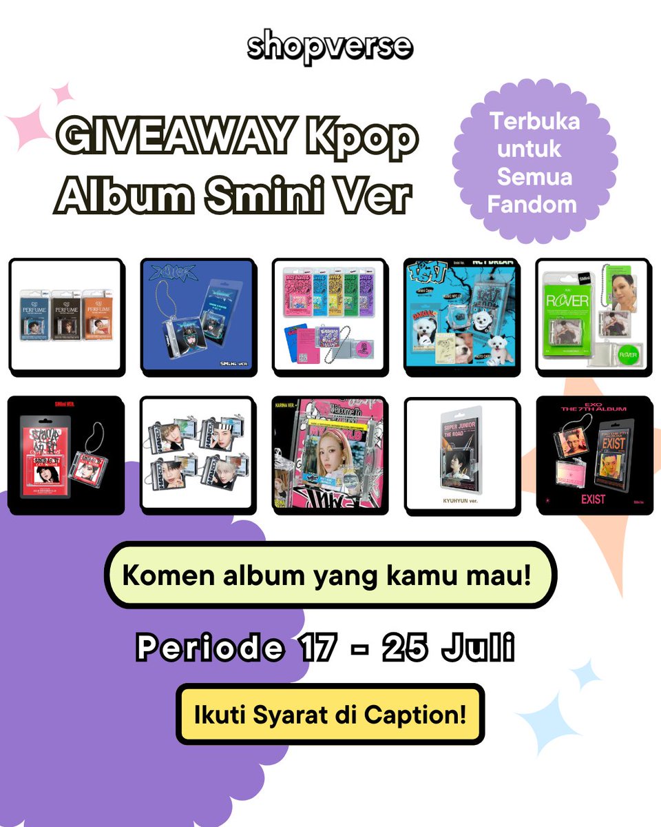shopverse_id's tweet photo. Giveaway Merch Kpop Official INA ✨ke-33✨
Official Kpop Album Smini Ver (All Fandom)

📌Follow @shopverse_id di Twt & IG
📌RT + Like twt ini
📌Komen album yang kamu mau
📌Join GO https://t.co/M3mJoVS0U8

🥳1 Winner🗓26/7

#zonauang #zonajajan #zonabu #zonaGA #Giveaway

Ikut #GAshopverse setiap hari‼️