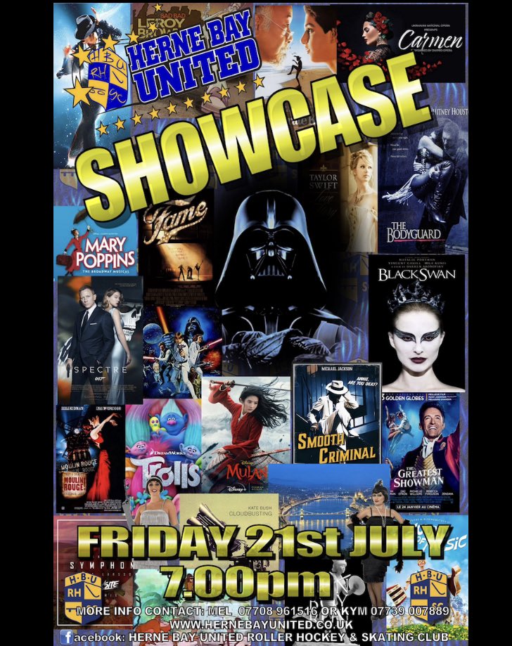HBURHSC's tweet photo. Herne Bay United’s Showcase 2023 
Friday 21st July 7pm
Please come along to see our Championship Skaters performing their programs from this season.
All welcome. https://t.co/jdwQsXWQ8l