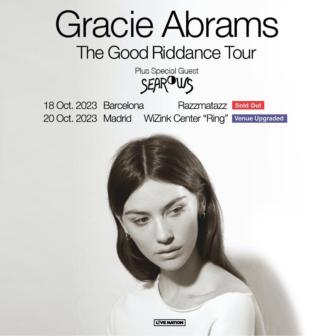 Spain <3 We upgraded the venue for the October 20th show and added more tickets <3 Tickets for the original Madrid shows on the 19th and 20th will all be valid for the new venue on the 20th gracieabrams.com/tour