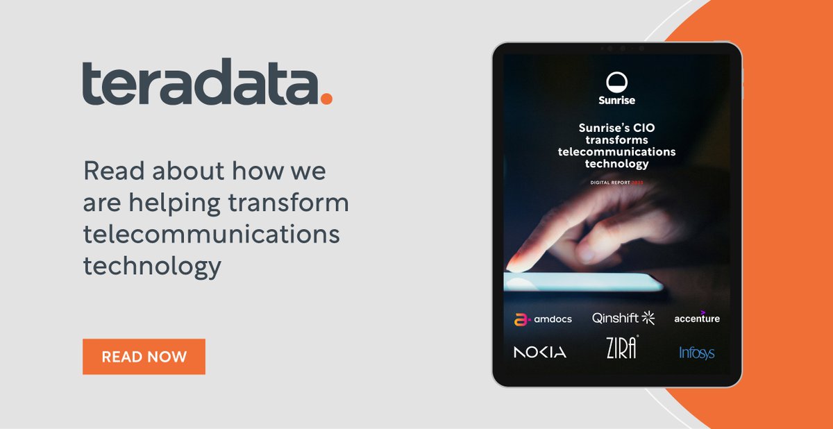 See our Partner Collaboration article with Sunrise that was featured in this month’s <a href="/TechnologyMagBC/">Technology Magazine</a>. Sunrise’s business is powered by #Teradata, and we‘re proud to be working with them. Read now: bit.ly/3JXK2Dm  bit.ly/3JZP2aC