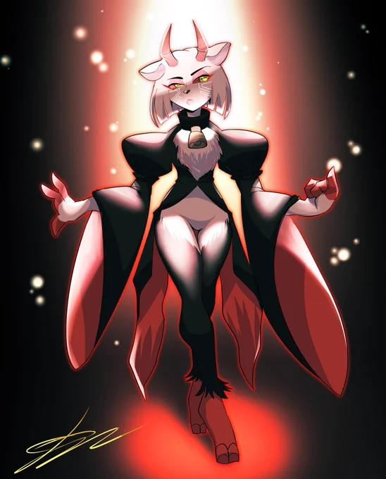 "RANDY FINGER THE GOAT PRINCESS"(MY OC)  "𝑻𝑯𝑬 𝑩𝑬𝑳𝑳 𝑶𝑵 𝑯𝑬𝑹 𝑪𝑶𝑳𝑳𝑨𝑹 𝑹𝑰𝑵𝑮𝑺. 𝑻𝑯𝑨𝑻'𝑺 𝑻𝑯𝑬 𝑺𝑰𝑮𝑵𝑨𝑳 𝑻𝑶 𝑯𝑼𝑵𝑻 𝑺𝑰𝑵𝑵𝑬𝑹𝑺"  It's been a long time since I drawing  my beloved  Goat Executioner Princess