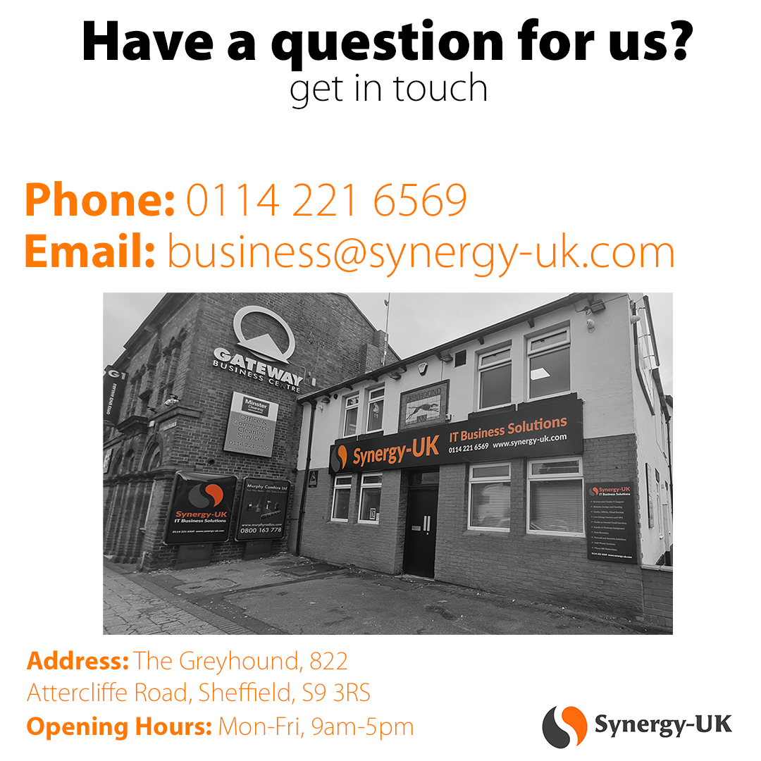 Good Morning!!🙂

We're ready and waiting for your queries and concerns, just give us a call or send over an email!

📲0114 221 6569
📩business@synergy-uk.com
👩‍💻synergy-uk.com

#supportlocal #ittechnician #itsupport #technology #service #Sheffield #broadband #VoIP