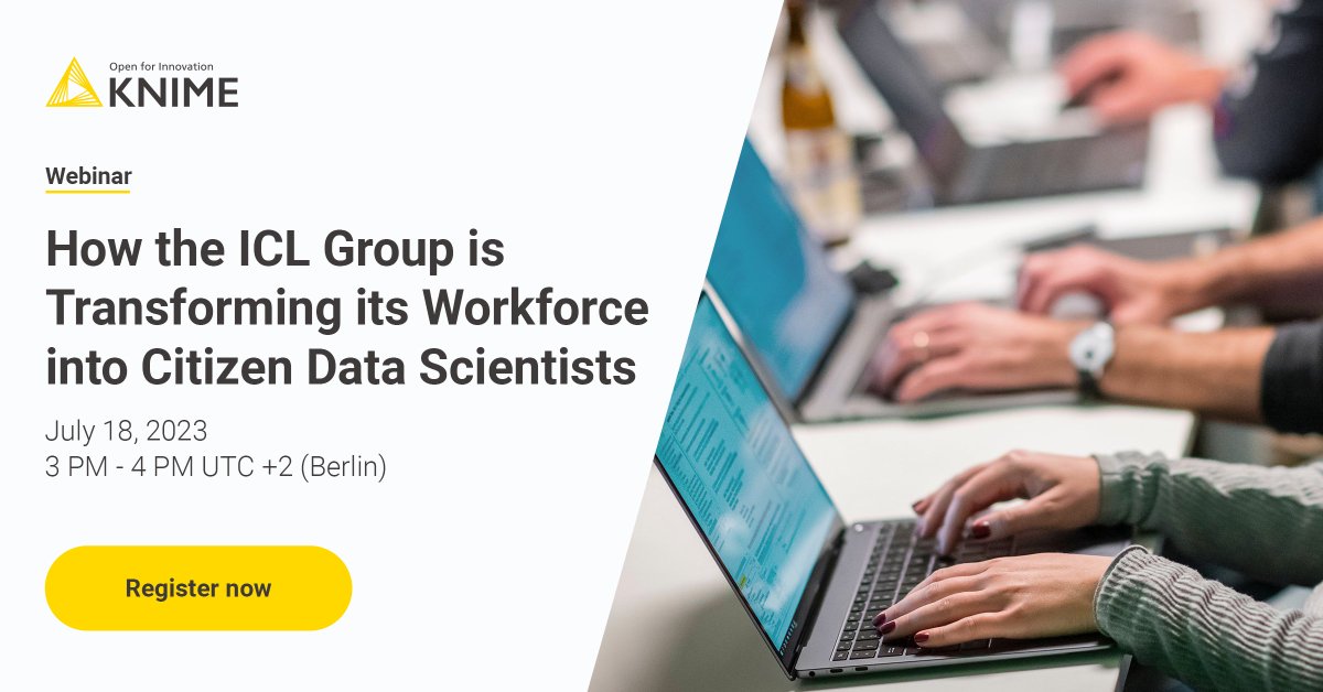 knime's tweet photo. ���Last chance to sign up. 🚨 Join David Abekasis, AI Manager at #ICLGroup, to hear how his training program shapes individuals from different departments, each with their unique skill sets and use cases, into #citizendatascientists. https://t.co/zAJCO8MpNV
#dataliteracy #KNIME https://t.co/zmTK8fCTh2