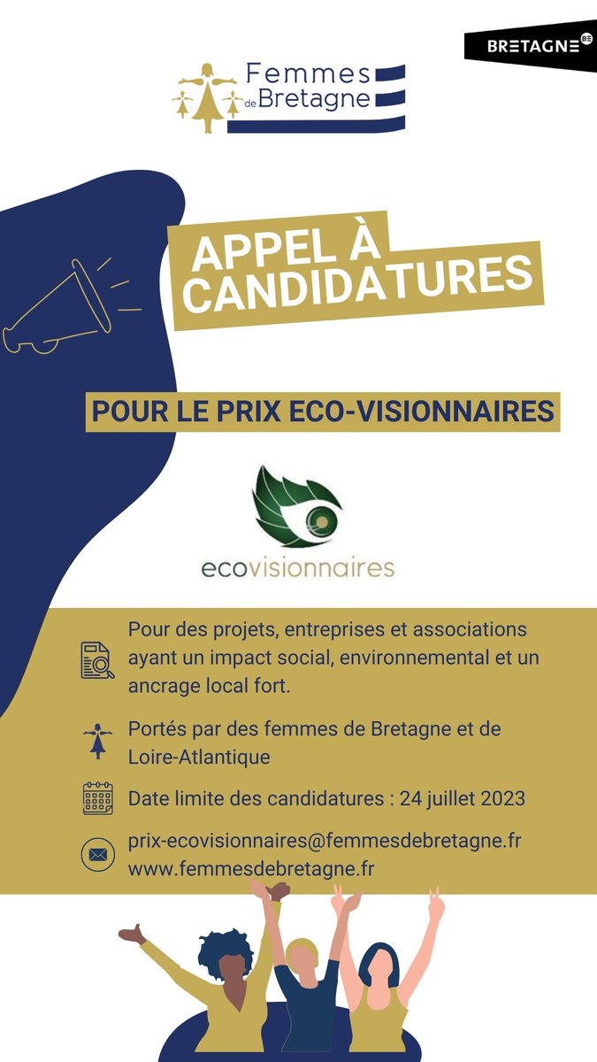 ⏱ J-7 pour candidater à l'appel à candidatures du Prix Eco-visionnaires qui récompense les entreprises, associations et projets portées par des #femmes en #Bretagne  et #LoireAtlantique ayant un impact #social, #environnemental et un ancrage #local.

👉 femmesdebretagne.fr/qui-sommes-nou…