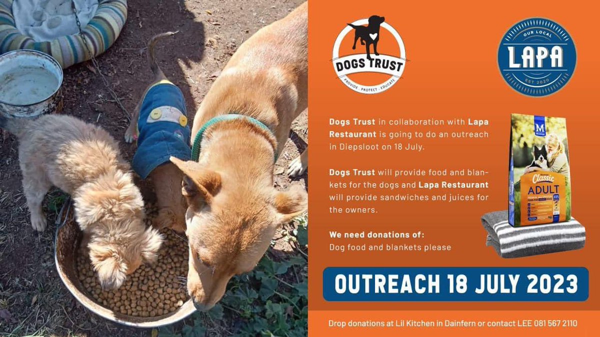TheDogsTrust's tweet photo. Please help us make this day a success and sponsor a bag of dog food. We have drop off points in Fourways, Northriding and Dainfern or we are happy to collect. 

Our contact number is 0815672110 to arrange collection. 

Only together we can! 🙏🏻❤️ https://t.co/uvEd8wvBPV