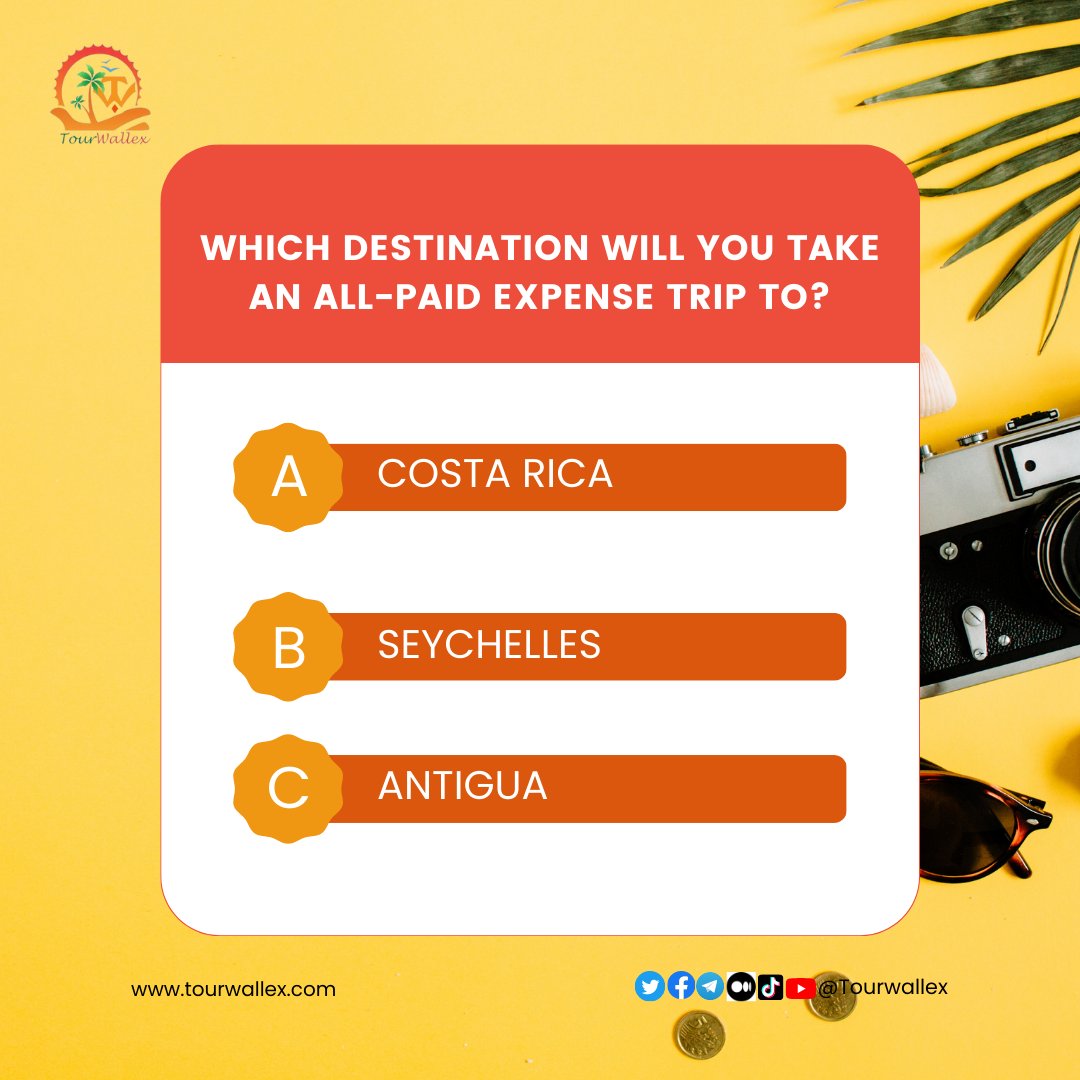 Happy Monday! 🌎🐞 Let's start the week with some travel trivia! Which destination will you visit?🌴🌊 Share your answer in the comments!😍
Visit us at tourwallex.com
🔥Booking Site &amp; Nft Marketplace Loading!🚀 
#TravelTrivia #Travel