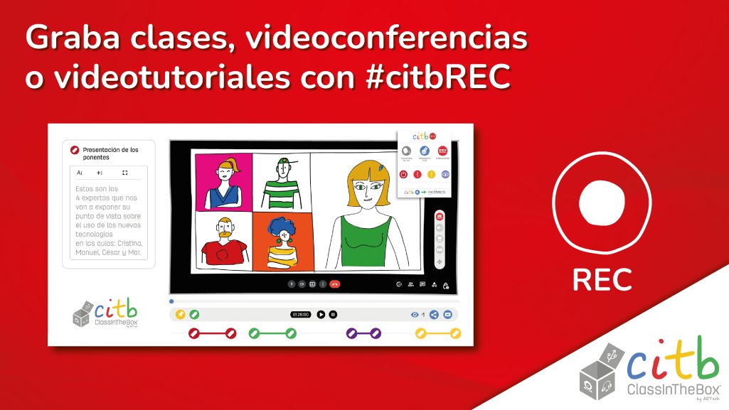ClassInTheBox's tweet photo. 🌟 Usa #citbREC🔴, la extensión de #ClassInTheBox, para grabar y editar tus vídeos de forma rápida y sencilla, sin necesidad de descargar y subir a otras plataformas. ⚡ https://t.co/JJDqm1p1Cc