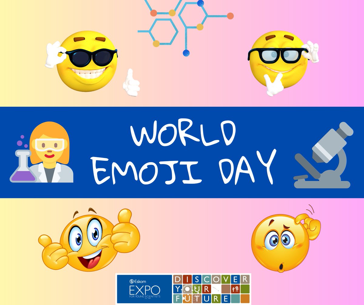 Exposcience's tweet photo. #DiscoverEskomExpo 🎉 Happy #WorldEmojiDay!! 🎉 On this special day, we encourage you to express your love for science, technology, engineering, mathematics, and innovation (STEMI) with your favorite science-themed emojis. 🔬🔭🧪🚀 @WorldEmojiDay https://t.co/Ppz4HCfZyY