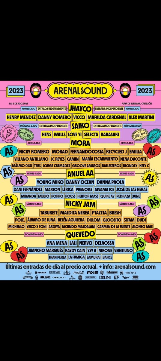 🔊 Vendo 2 abonos generales para el Arenal Sound del 1 al 6 Agosto

➡️ Precio 📩