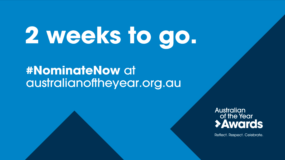 Nominate someone for an Australian of the Year Award today & change their life. It only takes one nomination for someone to be in the running 🏆 ⚠️ This is your 2 week warning ⚠️ Nominations close on 31 July. #NominateNow, head to australianoftheyear.org.au/nominate