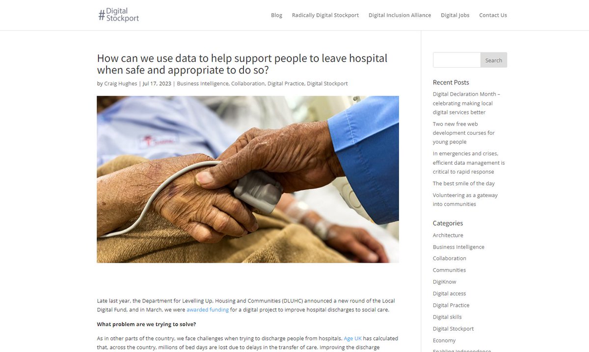 SMBC_Digital's tweet image. In the #DigitalStockport blog today, Craig Hughes, our Head of Data, talks about our @LDgovUK @luhc funded digital project to improve hospital discharges to social care. Read more:
orlo.uk/92M7C
#LocalDigitalDeclaration #localgov