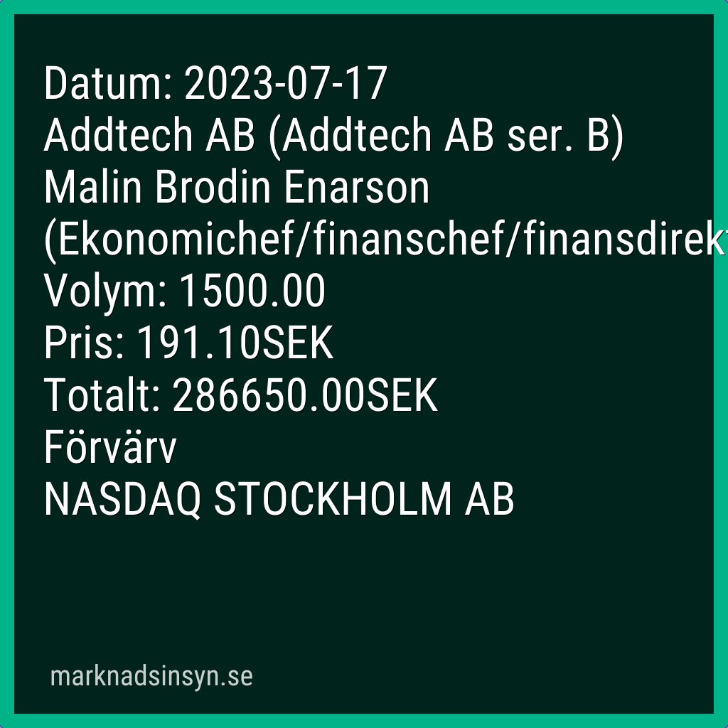 svenroed's tweet image. Insynshandel #addtech (källa FI). #addtech #SE0014781795 $addt addtechb