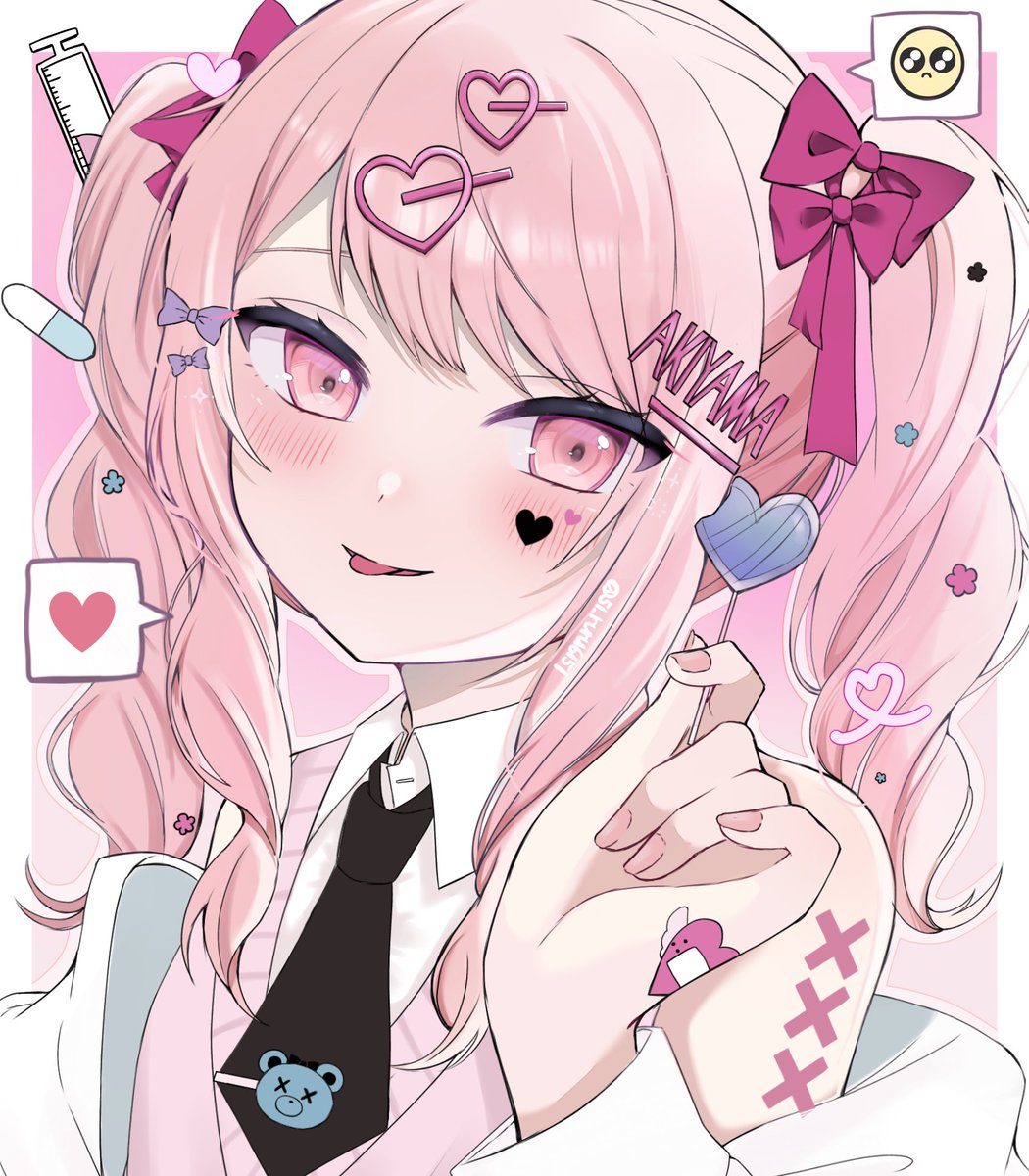 heart pink hair 1other pink eyes pill emoji sticker  illustration images