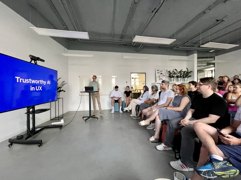 UXvienna's tweet photo. In last week's meetup, Tugyan Ertürk &amp; Johannes Schauer from @Sclable explained how we can ensure reliable and ethic design when using A.I. as a design material. Thank you for the perfect organization Michaela Holzmann! #uxaustria #uxvienna #ixdvie.  . https://t.co/5uL0nQHqoX